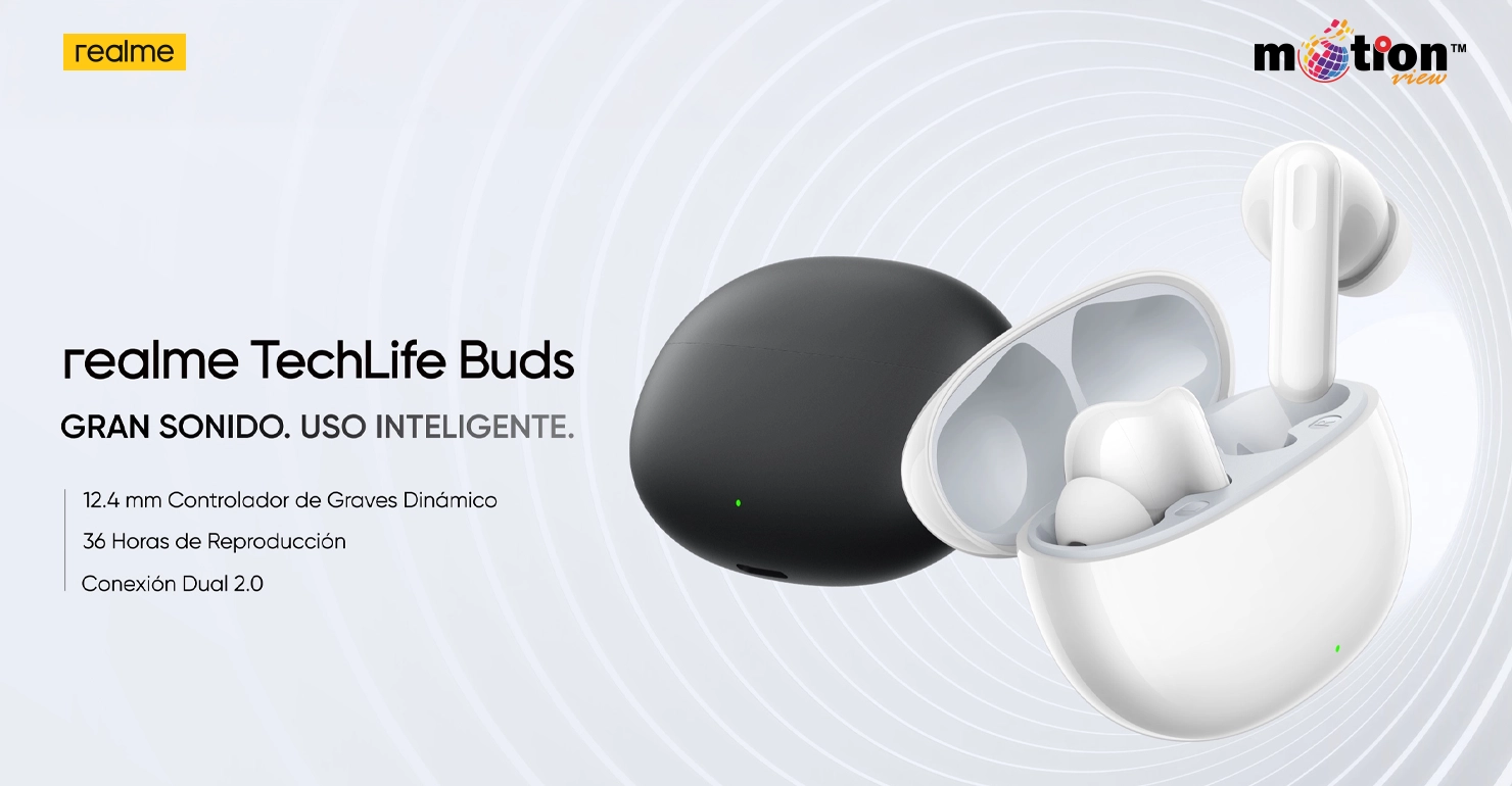 realme TechLife Buds RMA2506 wireless earbuds in black featuring an ergonomic in-ear design.