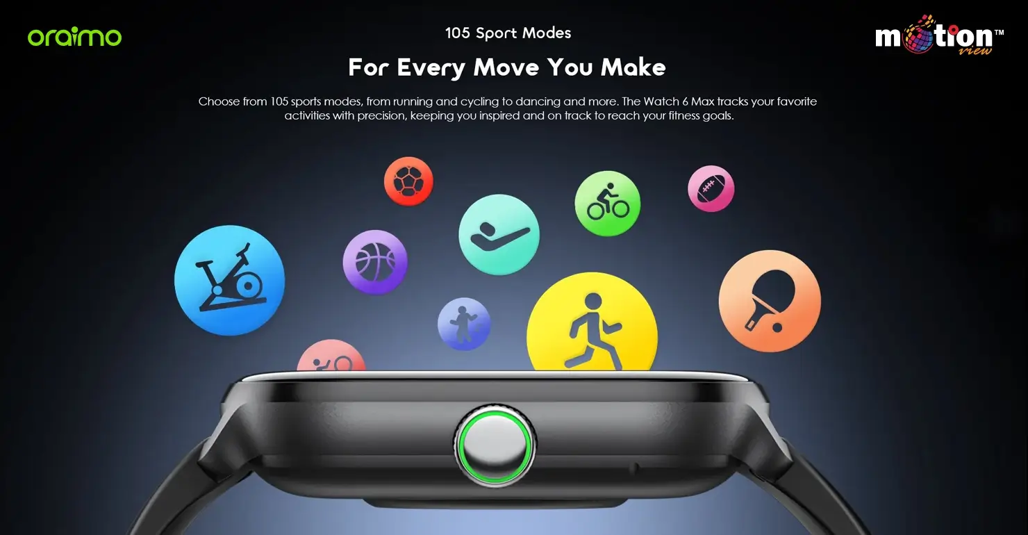 oraimo Watch 6 Max OSW-8001N smartwatch surrounded by water drops demonstrating its rugged IP68 waterproof and dustproof resistance