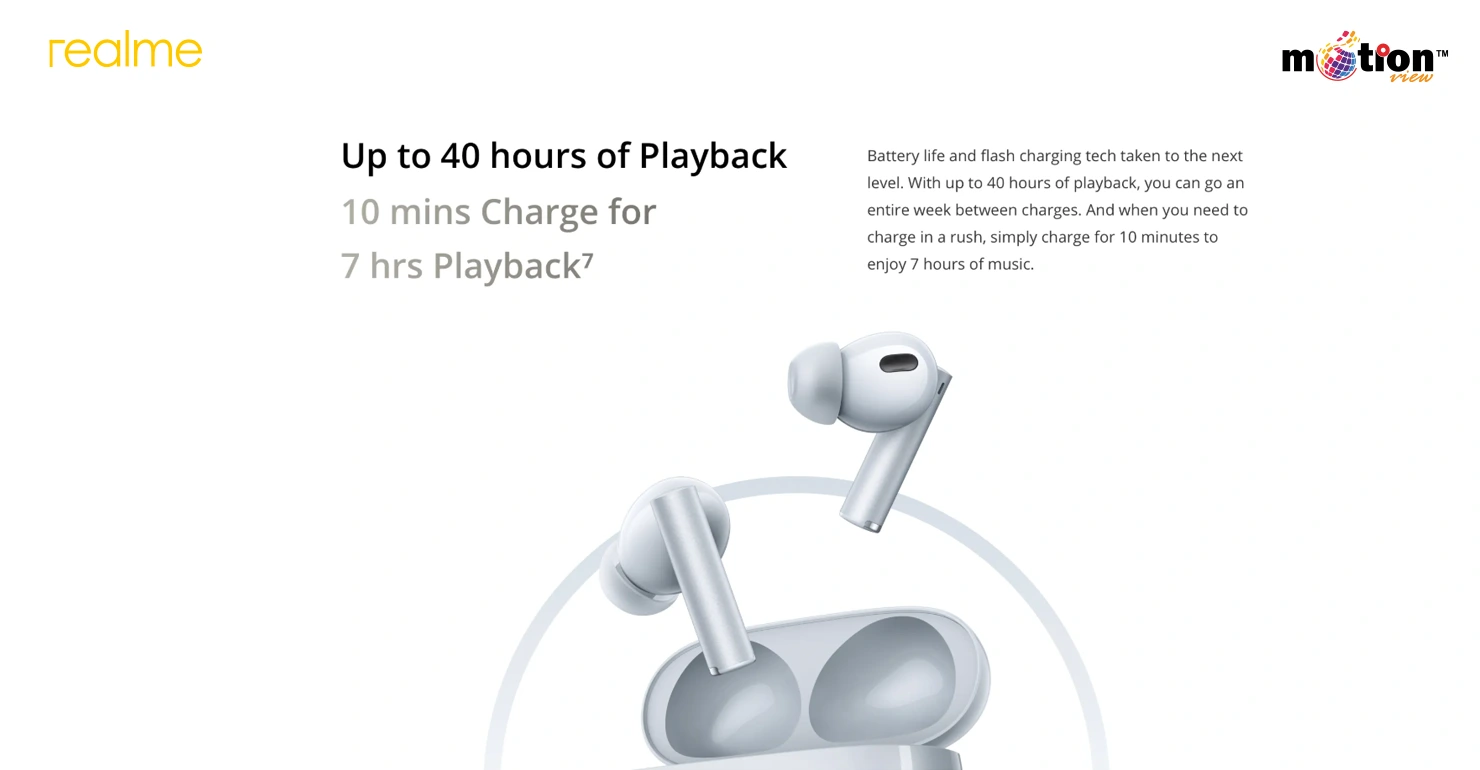 realme Buds Air 6 Pro TWS Earbuds 40h playback