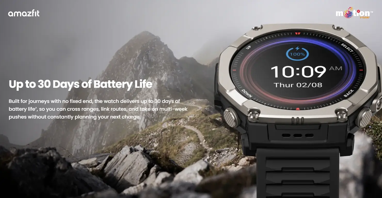 Amazfit T-Rex Ultra 2 up to 30 days battery life