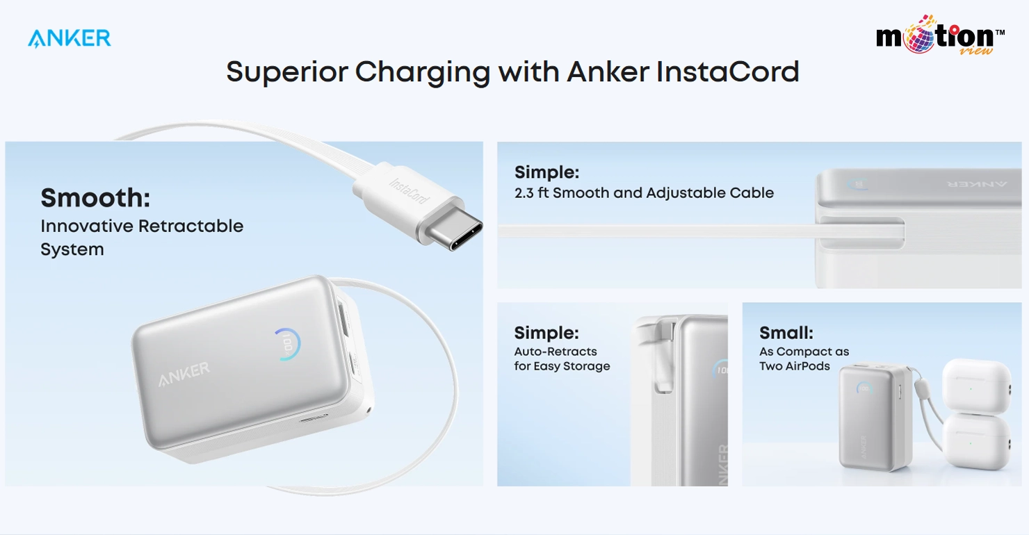 Side-by-side comparison of the compact Anker power bank next to two Apple AirPods cases to demonstrate small size.