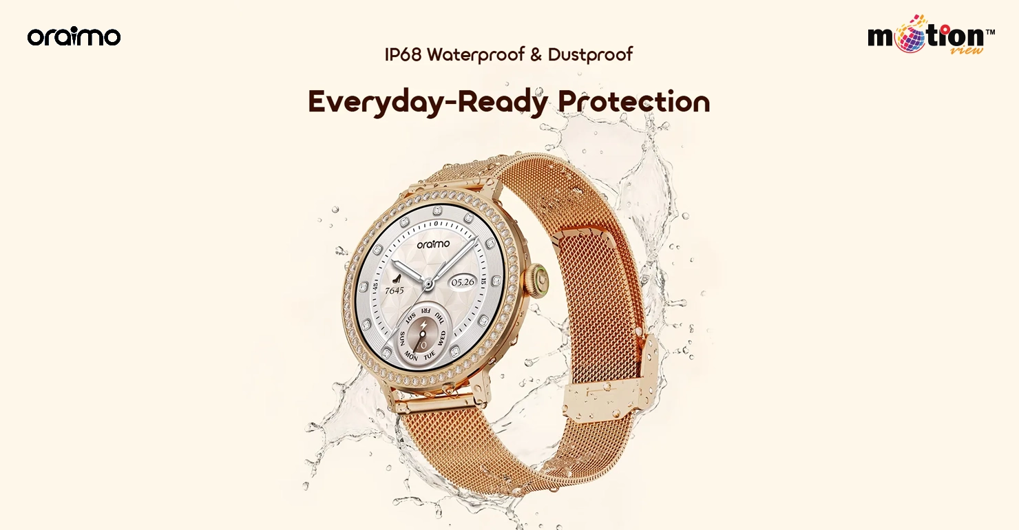 Water splashing around the IP68 waterproof and dustproof Oraimo Watch Muse 2.