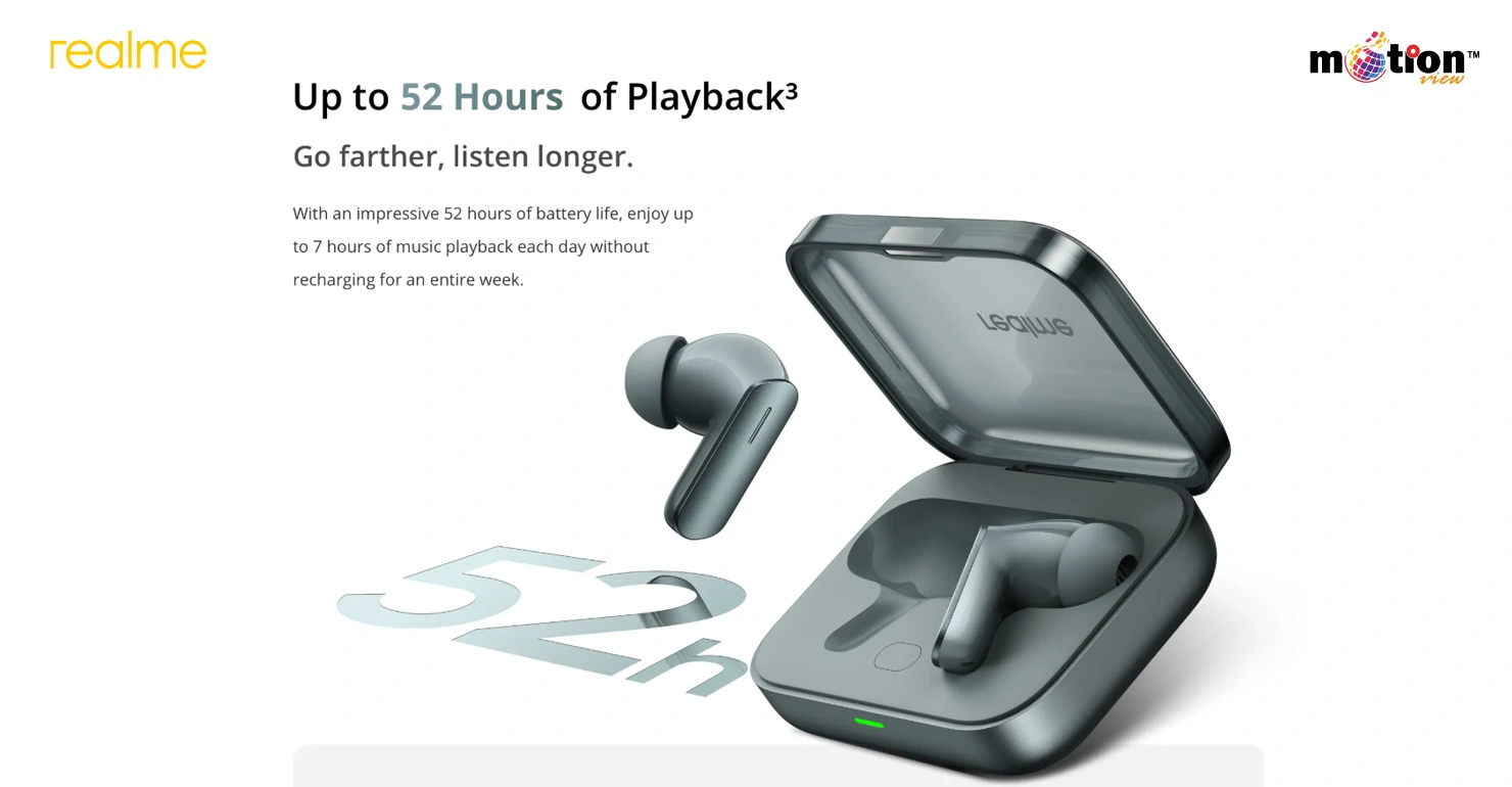 realme Buds Air 7 TWS Earbuds 52H playback time