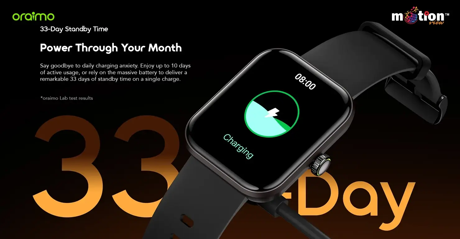 oraimo Watch Nova 2N OSW-815N smartwatch charging to demonstrate its impressive up to 33-day standby battery life