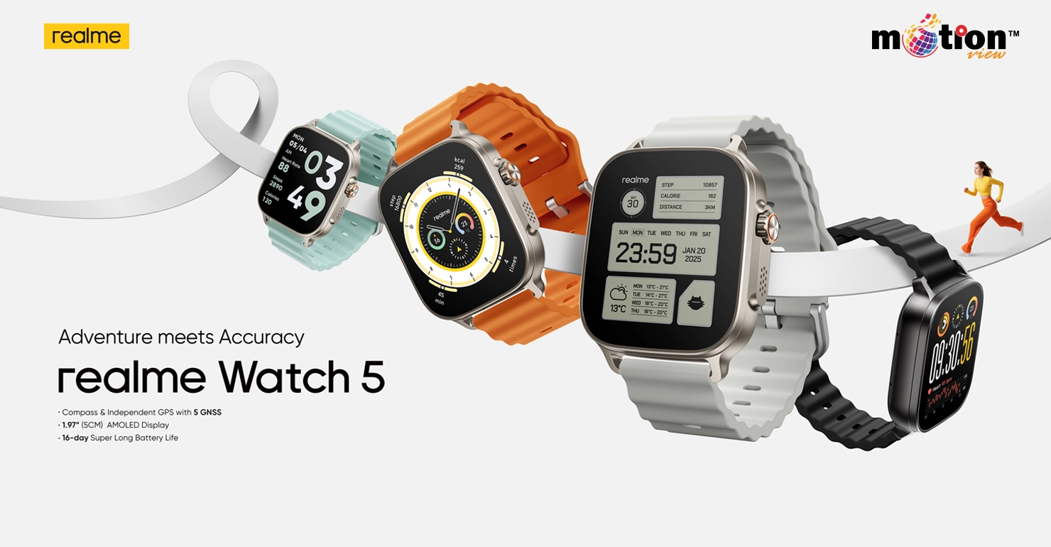 realme Watch 5 RMW2502 with circular AMOLED display and premium black strap.