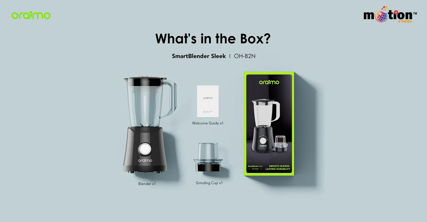Oraimo SmartBlender Sleek 1.5L 2 Speeds Blender 500W ( OH-B2N ) box content