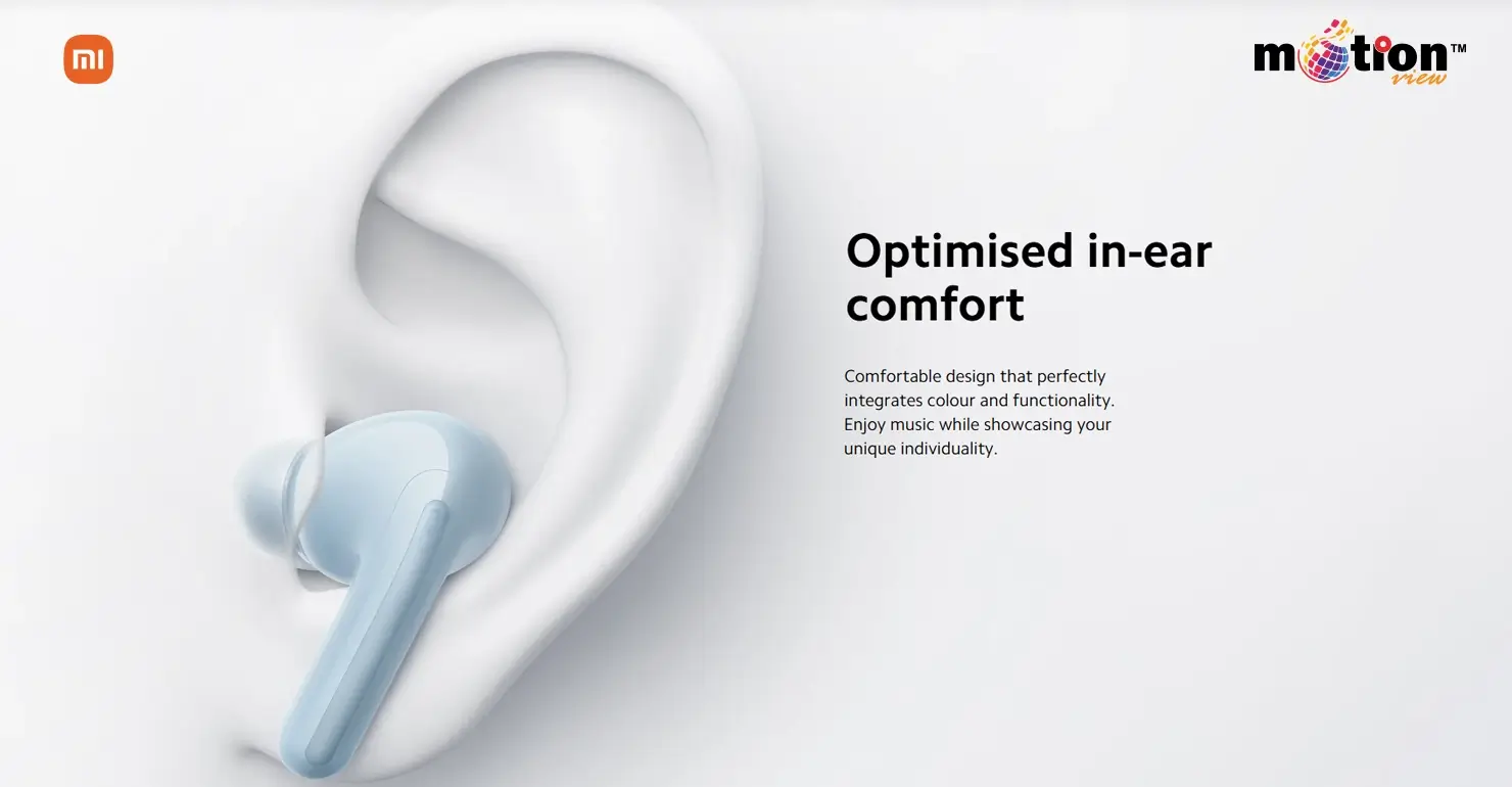 Ergonomic in-ear design of Redmi Buds 6 Lite wireless earbuds for optimized comfort and secure fit.