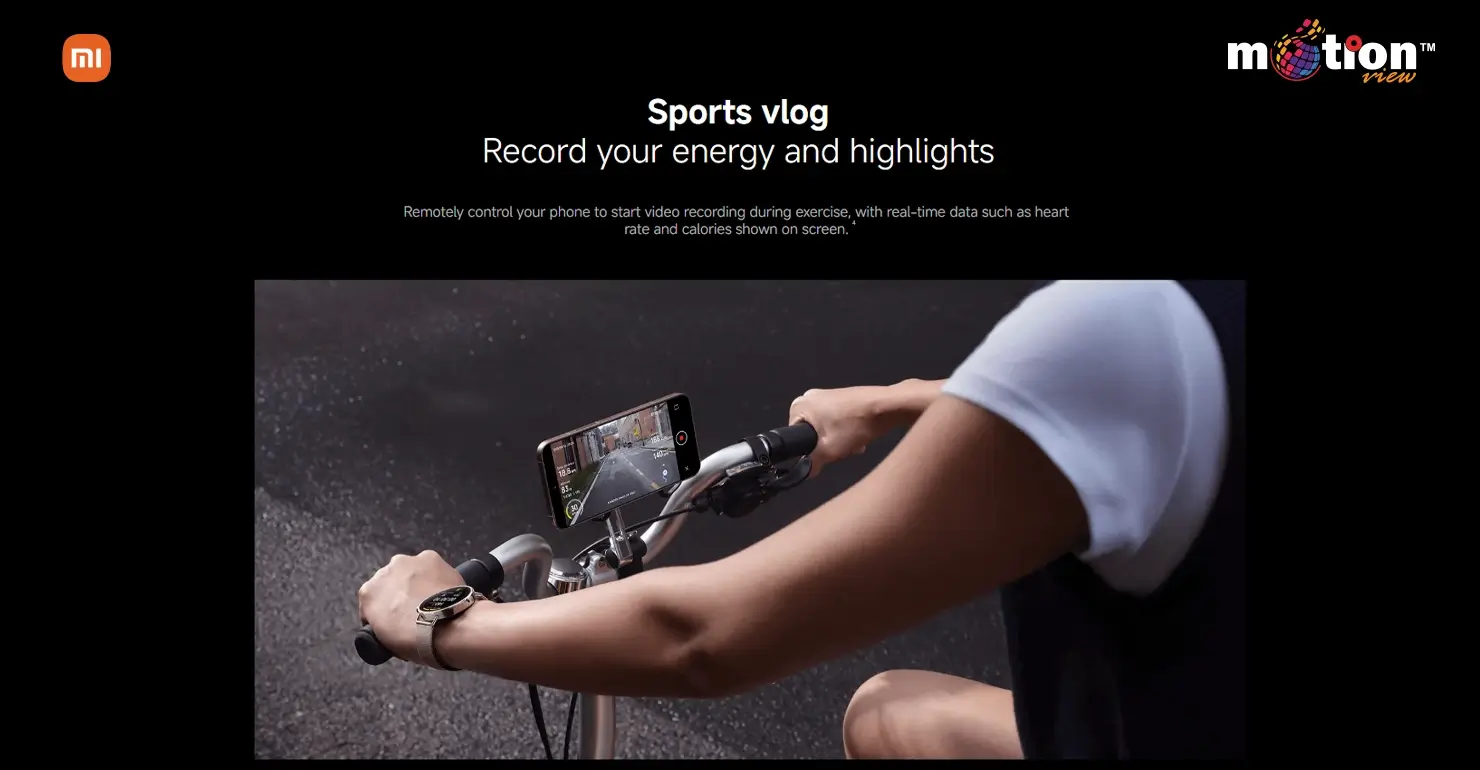 Using the Xiaomi Watch S4 41mm Smart Watch to remotely control a phone for recording a sports vlog while cycling.