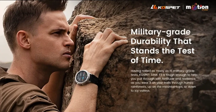 Original KOSPET TANK T3 BT Calling Smart Watch Military Certification: Certified by US MIL-STD 810H (15 Items)