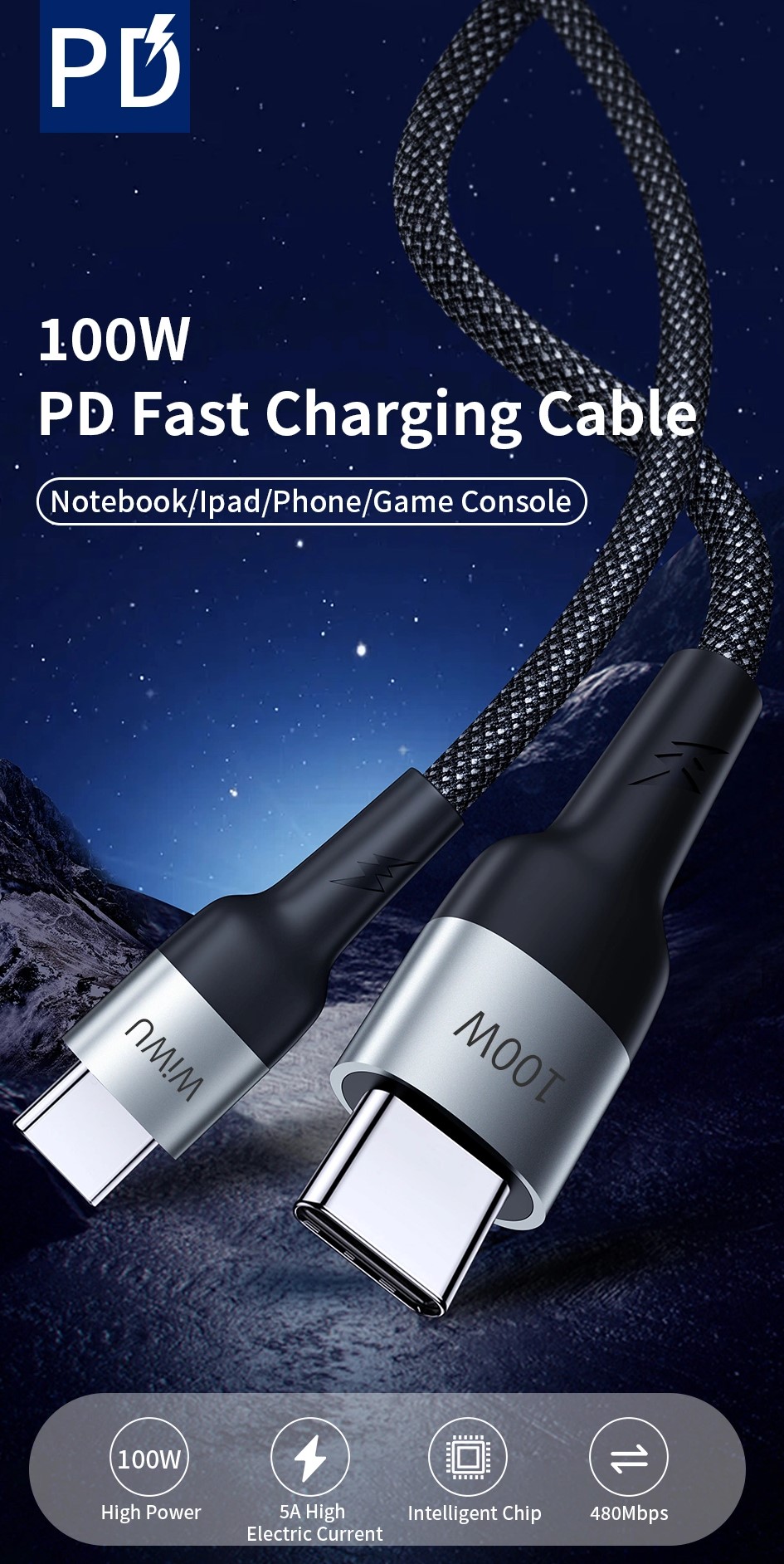 WiWU F15 100w Cyclone USB-C to USB-C PD Cable